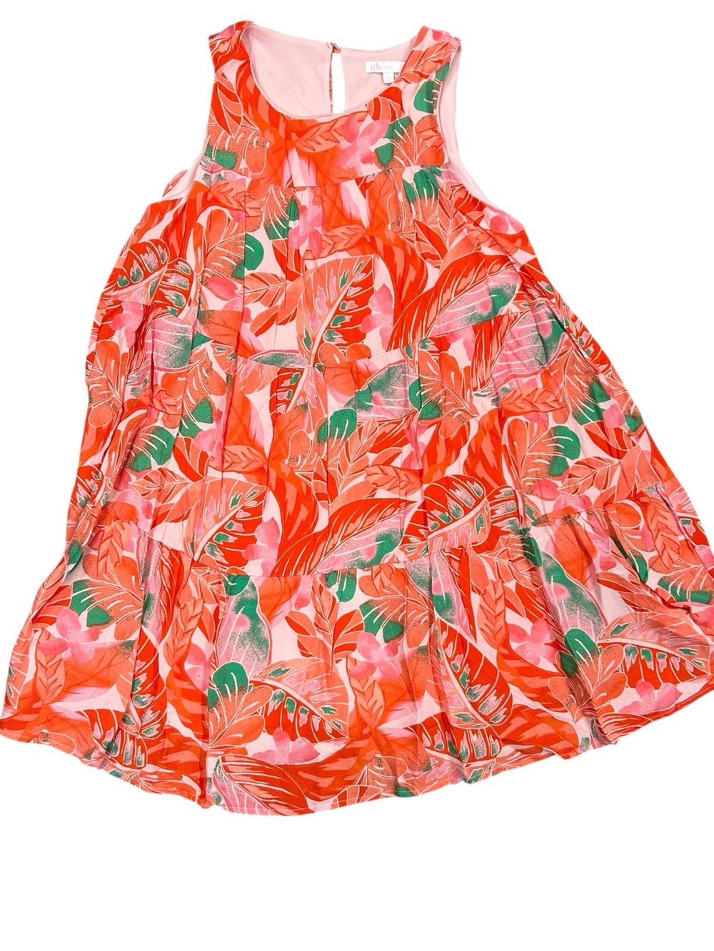 GB Girls Large Tropical Sleeveless Dress Coral Orange Green Lined